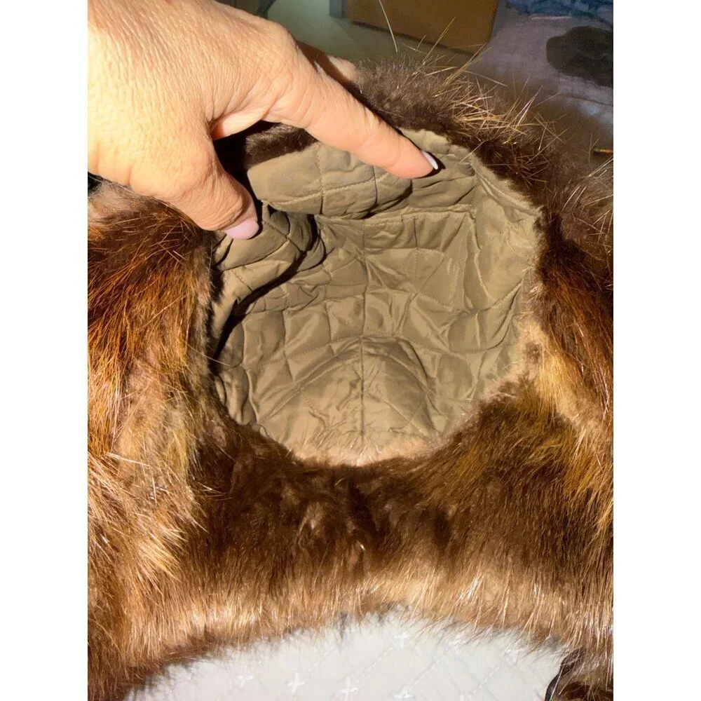 Vintage Beaver Fur Womens Trapper Hat One Size Reddish Brown Earflaps Pom-poms